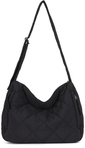 EVEOUT Damen Stepptasche Hobo Leichte Nylon Umhängetasche im Puffer-Stil, Oversize Crossbody Schultertasche, Gepolsterte Alltagstasche für Reise und Freizeit