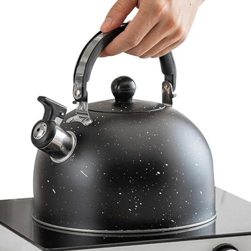 Bouilloire sifflante – Théière 2,5 L en acier inoxydable avec sifflet puissant et poignée confortable pour cuisinière à induction, cuisinière électrique