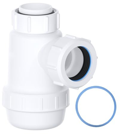 PlumbEZ Shallow Bottle Trap 32mm 1-1/4 with Anti-Slip Ring, Space Saving 38mm Seal Kitchen Sink Waste Kit, BS EN2574-1 Compliant Urinal Bottle Sink Trap.