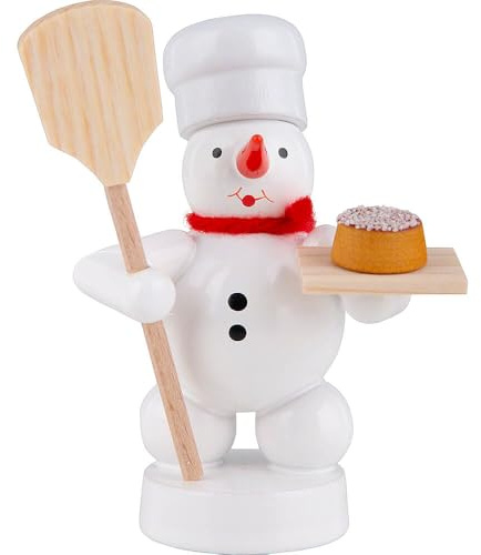 Erzgebirge Palast Ralf Zenker Schneemann Bäcker mit Brotschieber und Kuchen - 8 cm