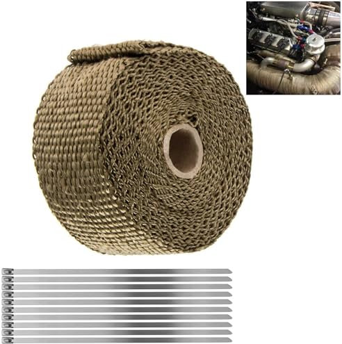Benda Termica Moto, 10M Nastro Termico Lsolante, Benda Termica per Scarico Marmitta, con 10 Fascette in Acciaio inox, Bende Termiche Moto Nastro, per Collettori di Scarico Nastri per Collettori