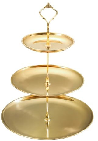 Présentoir à gâteaux circulaire réutilisable en acier inoxydable à 3 niveaux (doré)