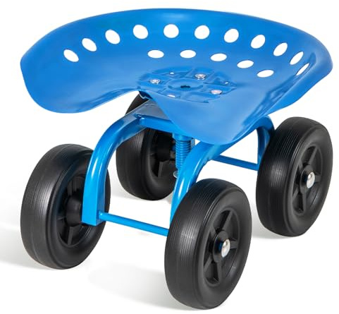COSTWAY Rolling Garden Cart, Height Adjustable Outdoor Gardening Stool Trolley with 360° Swivel Seat, Heavy Duty Gardener Planting Workseat Scooter, 150kg Weight Capacity (Blue, 47 x 45 x 31-41cm)