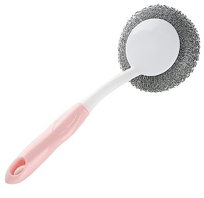 Healeved Spazzola a Sfera in Acciaio Pennello Spazzola a Manico Lungo Lavapiatti e Pentole Per Lavare i Piatti Rosa