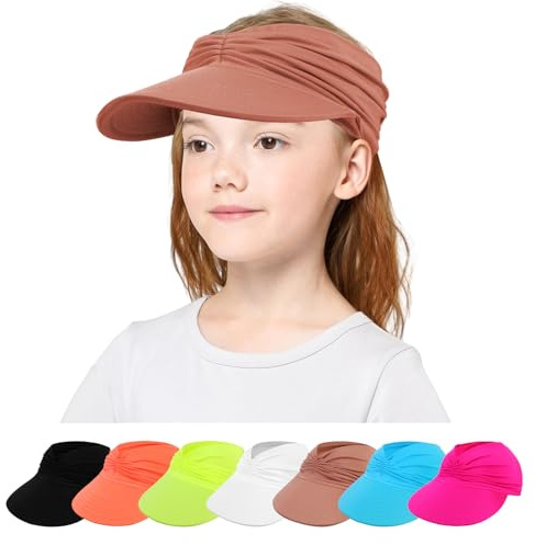 TAGVO Visir UV-hattar för flickor från 1 till 9 år, brett brätte utomhus solhatt, strandhatt för flickor utomhusresor, strand, golf, tennis, löpning, rosa, One size