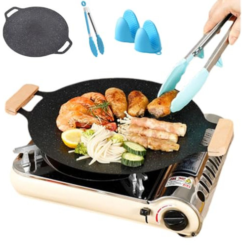 Non-Stick Round Baking Pan, Korean Grill Pan For Indoor Cooking, Multifunctional Frying And Baking Pan For Home Kitchen Camping (Black,13.4in)