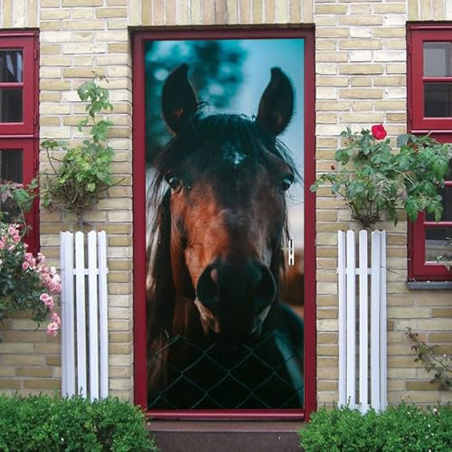 Türtapete Selbstklebend 77 x 200 cm Pferd Türaufkleber Nutztiere Türposter PVC Wandaufkleber Wasserdichte 3D Fototapete Türfolie Poster Tapete Türbilder Für Türwand Dekoration F1234