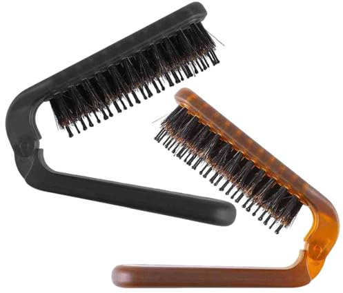ShiningUU Lot de 2 mini brosses à cheveux pliantes, en poils de sanglier compactes et pliables pour homme et femme, petites brosses à cheveux, brosse à cheveux démêlante et lissante