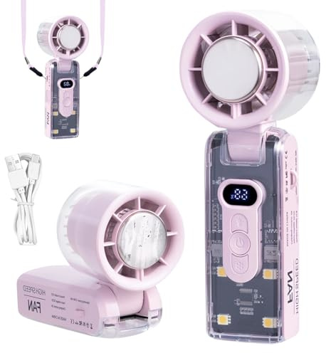 Mini ventilateur manuel pliable à LED, silencieux, 1 à 100 niveaux, avec USB, batterie rechargeable, avec refroidissement, 253 g, léger, pour l'intérieur et l'extérieur (A)