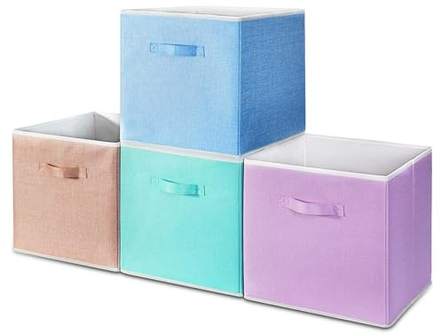 BrilliantJo - Set da 4 scatole portaoggetti in tessuto, 33 x 38 x 33 cm, scatola portaoggetti pieghevole con manici, sistema di ordinamento, cestino per armadio, scaffale, armadietto, set di 4 colori