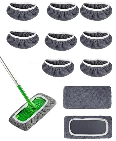 Fonyiunce 10 Stück Trockene Feuchte Bodentücher, Bodenwischer Tücher Bezug, Wiederverwendbare Bodentücher Feucht, 25,4 x 11,5cm, Waschbar Mikrofaser-Wischpads Nachfüllpack, für Hartböden,Holzböden