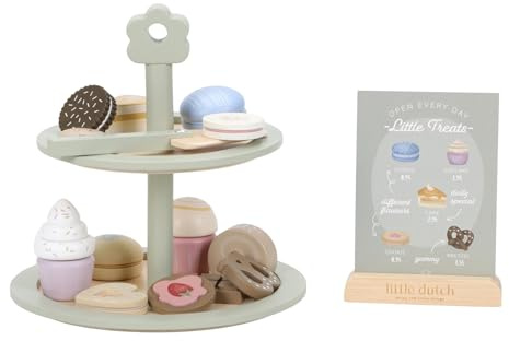 Little Dutch Etagere aus Holz mit Kuchen, Macarons, Muffins, Keksen und Menü-Karte großes Set für Kinder - Mint