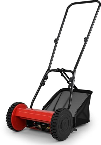 RELAX4LIFE Tondeuse à Pousser, Balayeuse Manuelle avec 18,5L Sac de Ramassage 2 Roues Antidérapantes, Hauteur de Coupe Réglable de 15-40 mm, Largeur de Coupe de 30 cm, Tondeuse à Lames pour Jardin