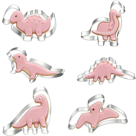 6 Pcs Dinosaur Cookie Cutters Set Stainless Steel Baking Tools for Kids Sandwich Cake DIY Kitchen Fun