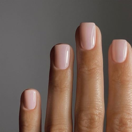 KQueenest Pastell Rosa Press On Nails Kurz Eckig - Künstliche Nägel zum Aufkleben Kurz, Einfarbig Fake Nails Fingernägel zum aufkleben, Altrosa Glänzende Gel Acryl Nägel für Frauen, 24 Stück
