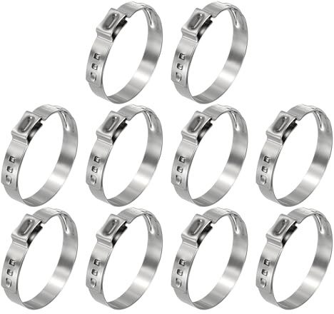 Kozelo 10Pcs Stainless Steel Adjustable 29.9-33.1mm Single Ear Hose Clamps | Heavy Duty Crimp Hose Clamp Assortment Kit, Metal Ear Cinch Rings Crimp Pinch Fitting for Automotive, Tubing