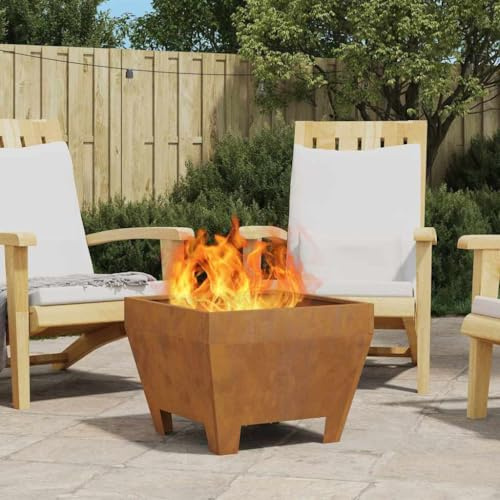 Fire Pit Feuerschalen Funkentopf,Feuerstelle Braun 50 x 50 x 38 cm Stahl,Feuertopf Für Camping,Garten Und Terrasse,Leicht Zu Warten