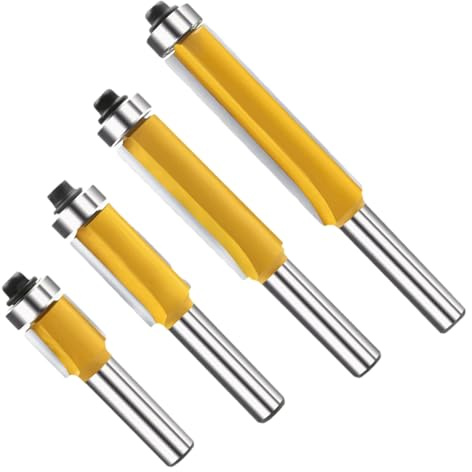 Juego De Fresas De Corte De Acabado - Carburo 8 mm Amarillo,Acabado De Flor | Juego De 4 Fresas Amarillas Para Corte De Bordes De Paneles Laminados, Enrutamiento De Plantilla, Carpintería DIY,