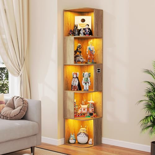 Lvifur 165cm Bücherregal mit 5 Ebenen & LED-Beleuchtung für Büro,Wohnzimmer | Eckregal stehend,buchregal, Book Shelf mit Bewegungsmelder für Schlafzimmer,Küche