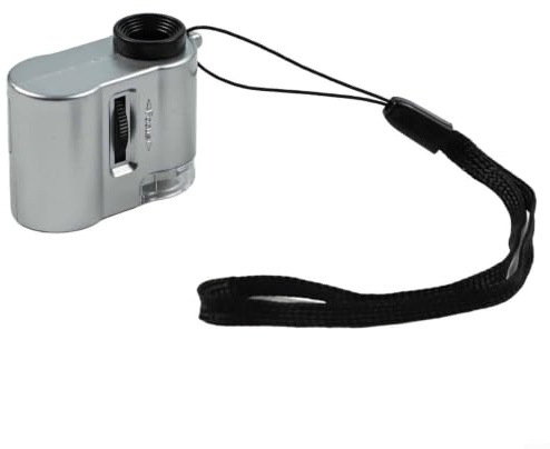 Taschenmikroskop 60X mit LED-Licht und UV-Detektor, tragbare Lupe für Schmuck, Münzen, Briefmarken, Pflanzen und, fokussierbar, kompakt im Etui(Silver)