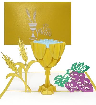 3D Karte Erstkommunion Kelch & Trauben - Pop Up Karte zu Kommunion, Firmung, Konfirmation als Kommunionskarte, Dankeskarte, kleines Geschenk, Geldgeschenk & Geschenkidee Junge & Mädchen