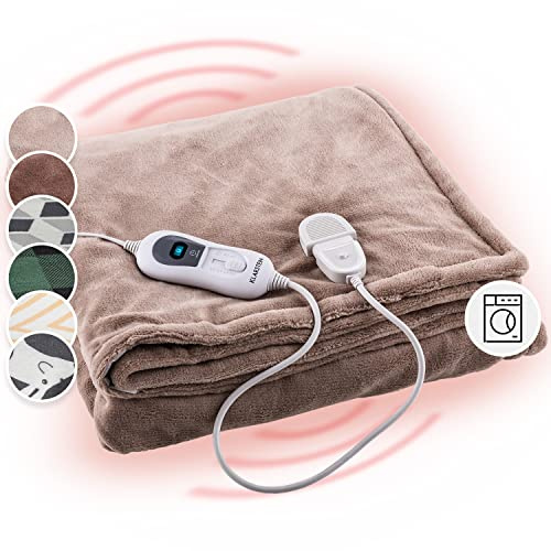 KLARSTEIN Dr. Watson - Manta eléctrica, Potencia 120W, Temporizador, Apagado automático, 35-45 °C, Apto Lavadora, Manta eléctrica Grande, Mando extraíble, 3 Niveles, 200 x 180 cm, Beige