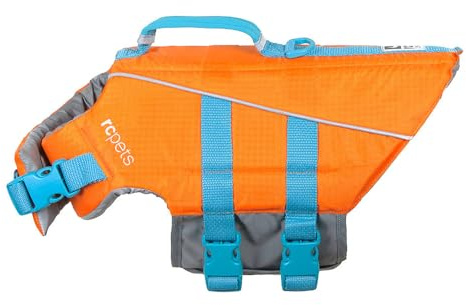 RC Pet Products Tidal Life Vest, Adjustable Dog Life Jacket, Orange/Teal, Medium
