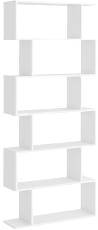 HOMCOM Bookcase, 6 Tier Shelf S Shaped Bookshelf, Storage Unit, Display Shelf for Living Room, Bedroom, Home Office, Plant, White