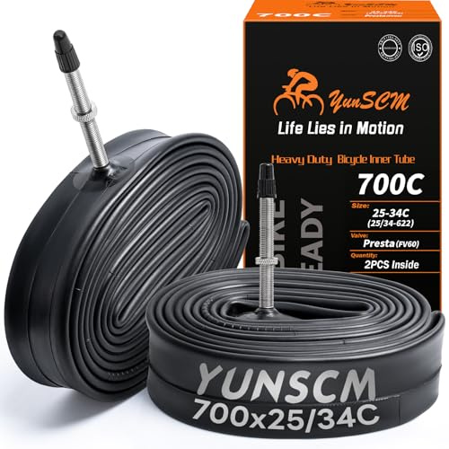 YunSCM 2PCS 700C Heavy Duty Bike Inner Tubes 700x25C 700x28C 700x30C 700x32C 700x34C 25/34-622 28 Bicycle Tubes FV60 Long Presta Valve Compatible with 700x25/34C MTB/Moutain/Gravel/Road Bike Tyre