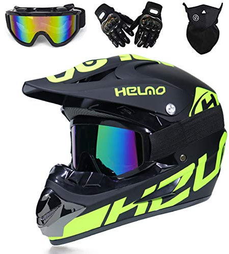 VOMI Mountainbike Motocross Helm Kinder Motorrad Crosshelm mit Helmbrille Handschuhe Maske, Junge/Mädchen Motorradhelm Fullface MTB Enduro Helm für Bike Enduro ATV Schutz (Schwarz,S 52-53CM)