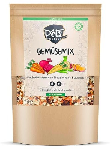 Pets Protect 1kg GEMÜSE-Mix für Hunde & Katzen | 100% natürliche Gemüse-Flocken aus Deutscher Herstellung | Barf-Zusatz Hund | Getreidefrei | Ohne künstliche Zusätze | Für Allergiker