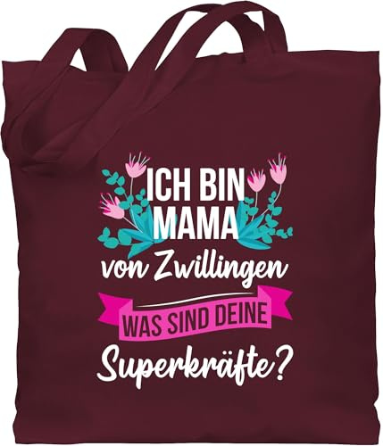 Baumwolltasche - Taschen - Ich bin Mama von Zwillingen was sind deine Superkräfte - Unisize - Bordeauxrot - zwillinge+geschenk+geburt tasche zum muttertag mutter zwillinge beutel geschenke geburt