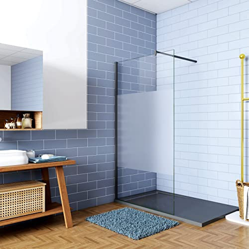 Doccia Walk In 80x200cm Parete Fissa in Vetro Temperato Anti-frantumi Anticalcare da 8 mm Striscia Opaca Centrale Barra Stabilizzatrice 70-120 cm Nero Opaco