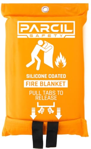 Parcil Safety SB-500 Large Silicone Coated Emergency Fire Blanket (60 in. x 60 in.) Emergency Kit Fire Extinguisher for Home & Kitchen, Woven Fiberglass Household Essentials, Chemical Free, No Mess