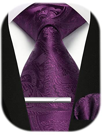 Enlision Cravate Violet Paisley et Mouchoir de Poche Avec Ensemble de Pinces à Cravate Cravates de Mariage Formelles Pour Hommes,Violet
