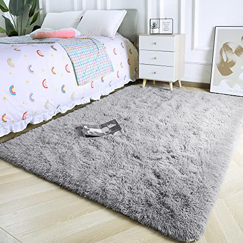 MARATIP Teppich Kinderzimmer 80x150 cm Grau Wohnzimmerteppich Schlafzimmer Anti-Rutsch Waschbarer Badteppich Hochflorteppich