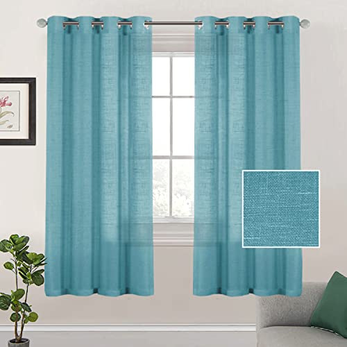 Lanqinglv Gardinen Vorhänge mit ösen Voile Vorhang 2er Set H 213 x B 132 cm,Blau Leinenoptik Halbtransparent Vorhänge für Wohnzimmer Schlafzimmer Kinderzimmer,Leinen Schiebevorhang