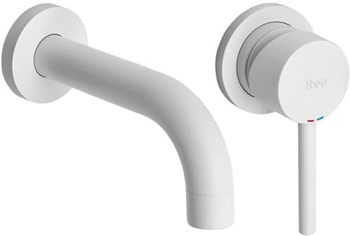 Rea ROBINET DE LAVABO/BAIGNOIRE ENCASTRÉ LUNGO WHITE MAT + BOX Mitigeur Salle de Bain en Laiton Monocommande Chaude et Froide Réglable Robinet de Lavage à la Main (blanc mat)