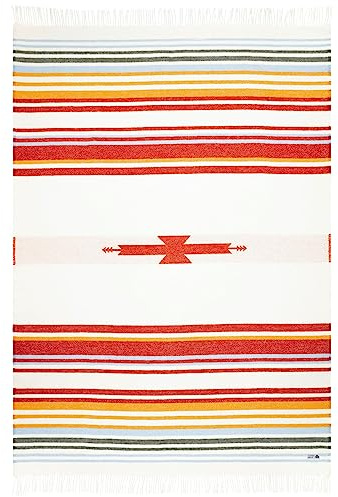 Steppenwolle® Decke PRÄRIE (135x200 cm) Kuscheldecke bunt mit Streifen aus 100% Schurwolle | Wolldecke für Mädchen & Jungs | Plaid in rot gelb blau beige | Fair produziert in der EU