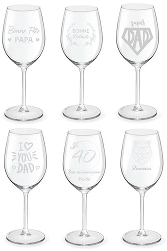 Copa de vino personalizada (Juego de 6) Mabouteille.fr - Copa de vino grabado en vidrio para un servicio de caja de vino único con nombre, mensaje, logo… [ Copa de vino personalizado]