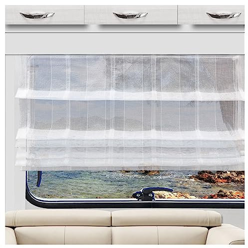 SeGaTeX home fashion Raffrollo TORVI weiß mit Streifen-Optik Raffstore für Wohnmobil und Caravan Fertiggardine inkl. PVC Flachprofil Höhe 70 cm, Breite wählbar