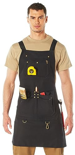 Rothco Full-Body Canvas Work Apron – Heavy-Duty 22 OZ Cotton Canvas – 20 Utility Accessories and Tool Pockets, Black, One Size