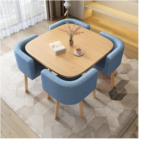 Büro-Empfangsraum-Clubtisch,Esstisch Mit 4 Stühlen Set,Besprechungstisch Mit Stühlen,Tische Und Stühle for Den Empfang,Meetings Kleine Runde Tische,Platzsparende,Kleiner Raum,Küche (Color : Blue)