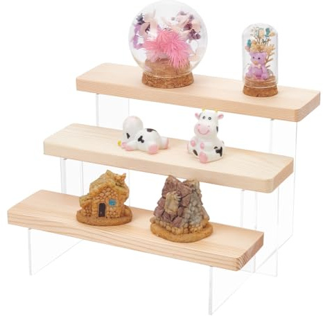 PH PandaHall Présentoir acrylique en bois, Vitrine rustique à 3 niveaux Vitrine des colonnes montantes d'affichage des chiffres Présentoirs de vendeurs de table pour les figurines Pop Parfum Bonbons