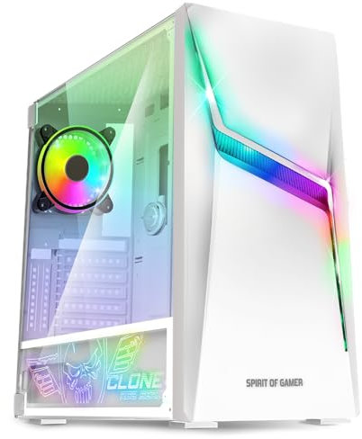 SPIRIT OF GAMER - Clone 4 - Boitier PC Gamer RGB avec Paroi Transparente en Verre Trempé - Créez Votre PC Gaming - Tour Moyen Compatible ATX/MATX/ITX - 2 Ventilateurs 120mm Adressable Inclus