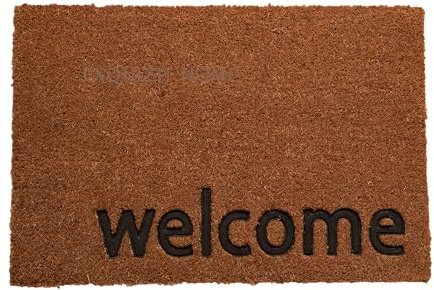 EXQUIZIT HOME® Heavy Duty Coir Door Mat 40x60cm – 15mm Thick Natural Coconut Fibre Doormat, Non Slip Indoor Outdoor Welcome Mat for Front Door, Porch & Garden Entrance (Welcome Rubber)