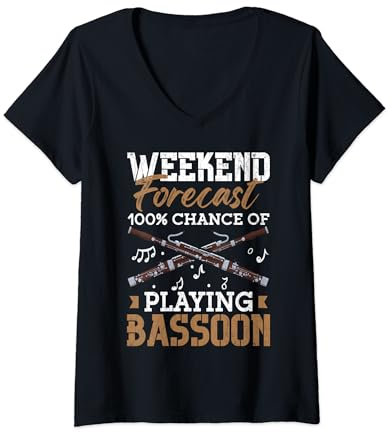 Damen Wochenendvorhersage, Fagott spielen, lustiger Musiker, Musikgrafik T-Shirt mit V-Ausschnitt