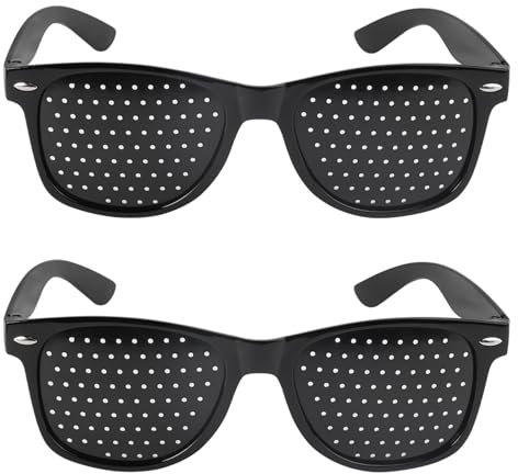 2 Stück Augentrainer Lochbrille, Komfortable Lochbrille für Augentraining zur Entspannung, Schwarze Rasterbrille Pinhole Glasses, Multidot Brille, Gitterbrille mit Faltbaren Bügeln für Augen-Training