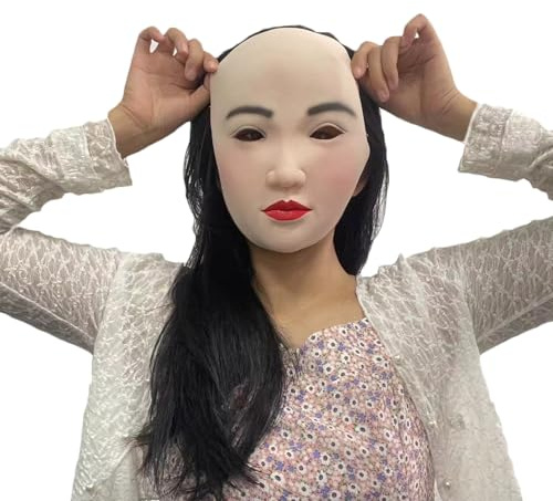 LKYLVEE Weibliche Kopfmaske Weiches Latex Realistischer Crossdresser Handgemachte Gesichtskopfbedeckung für Erwachsene MaskeradeTransgender Halloween Kostüme