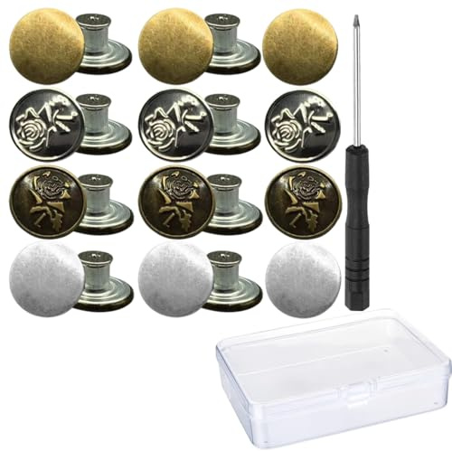20 Piecès bouton jean, 17mm Détachable Métal Bouton DIY Rétractable Réglable, Livré avec un tournevis dédié et une boîte de rangement, bouton jean pour la Réparation de Pantalons, Manteau, Vestes